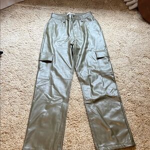 Abercrombie Olive Green Vegan Leather Cargo Pants CURVE LOVE AND LONG INSEAM!